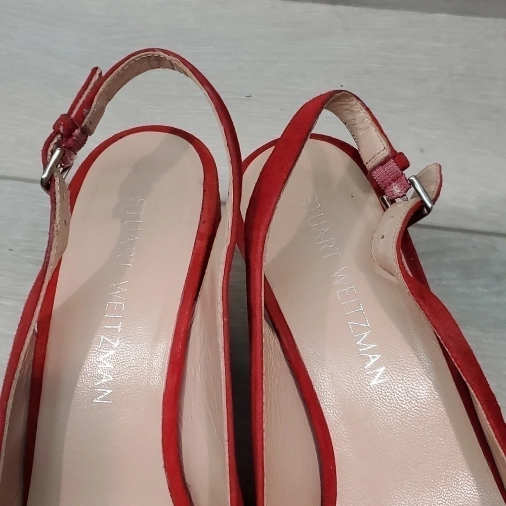 Stuart Weitzman Womens Ankle Suede Slingback Wedge Sandals shoes sz 7.5M